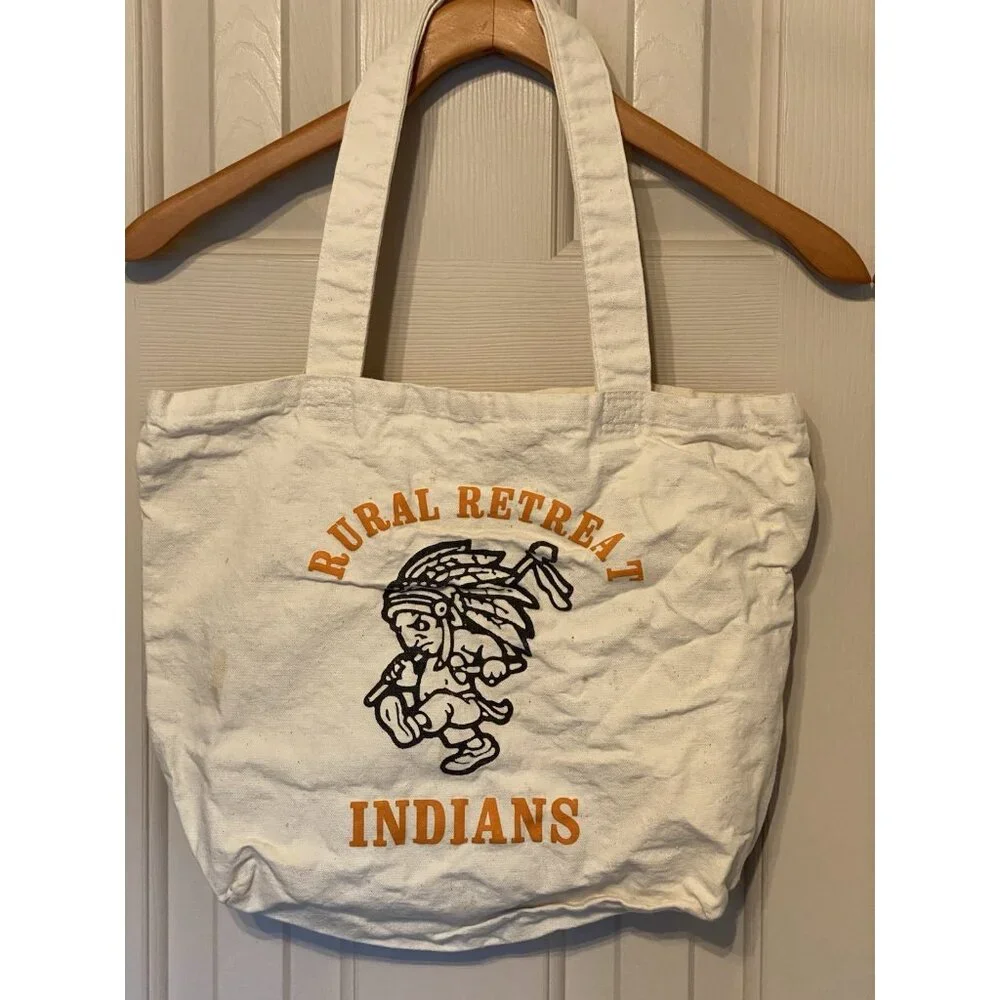 Rural Retreat Indians White Canvas Tote Bag Made in USA 12x11x4 Vintage 90's